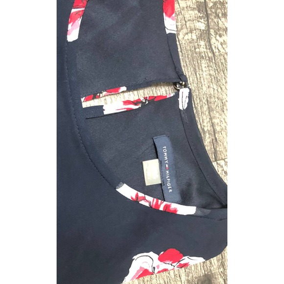 Tommy Hilfiger Dress Size 10 women’s blue with red flowers Sleeveless Lined D2 - Picture 4 of 5